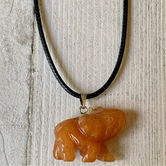 Orange Aventurine Lucky Elephant Crystal Pendant Necklace Adjustable Chain 20" - Picture 6 of 8